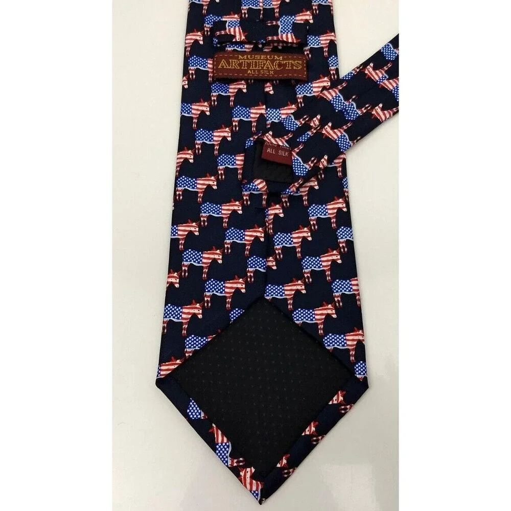 MUSEUM ARTIFACTS‎ All Silk Men's Handmade Neck Tie Democrat Donkey American Flag